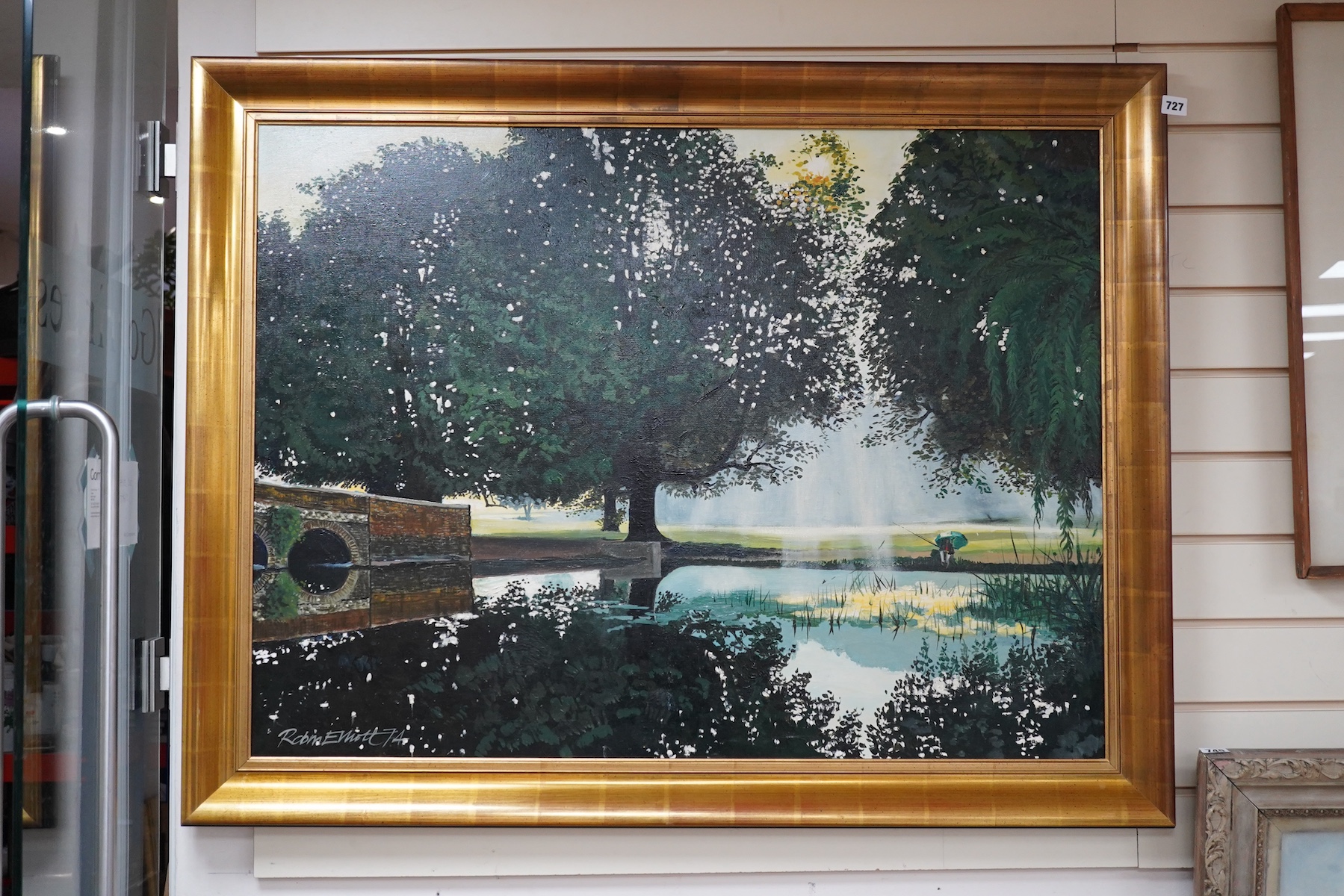 Robin Alexander Elliott (b.1936), oil on canvas, ‘The River Cray at Footscray Meadows, Bexley 1974’, signed, inscribed verso, 74 x 100cm. Condition - good